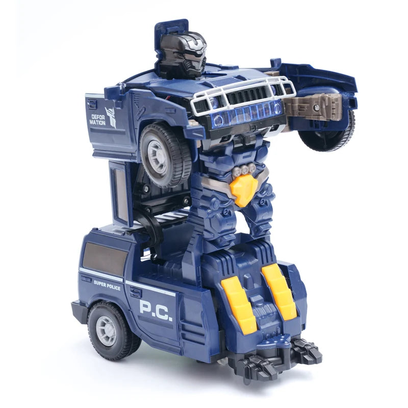 Children's Hummer police car toy, automatic transformation robot with universal movement, lighting and music