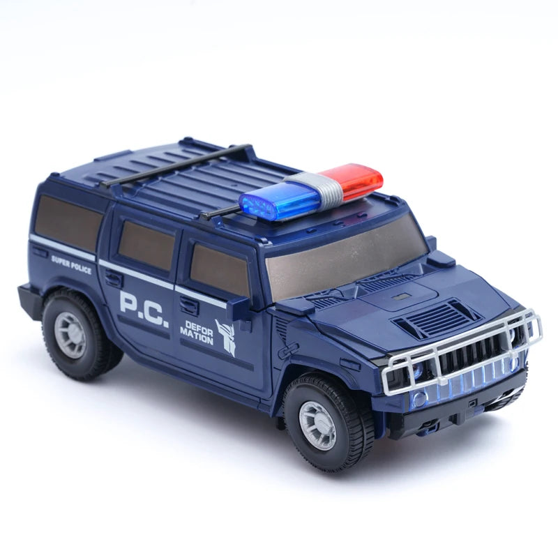 Children's Hummer police car toy, automatic transformation robot with universal movement, lighting and music