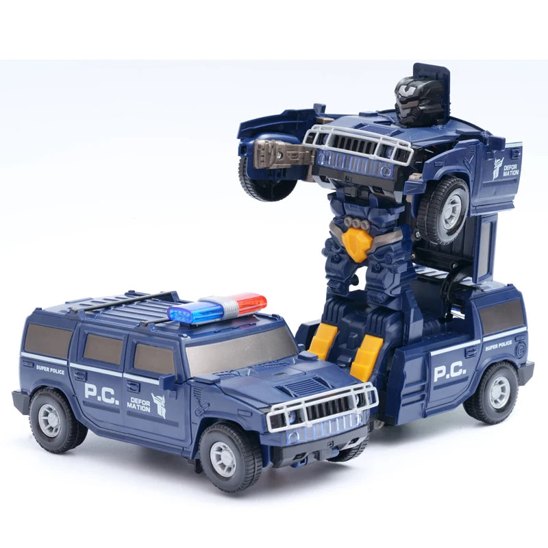 Children's Hummer police car toy, automatic transformation robot with universal movement, lighting and music