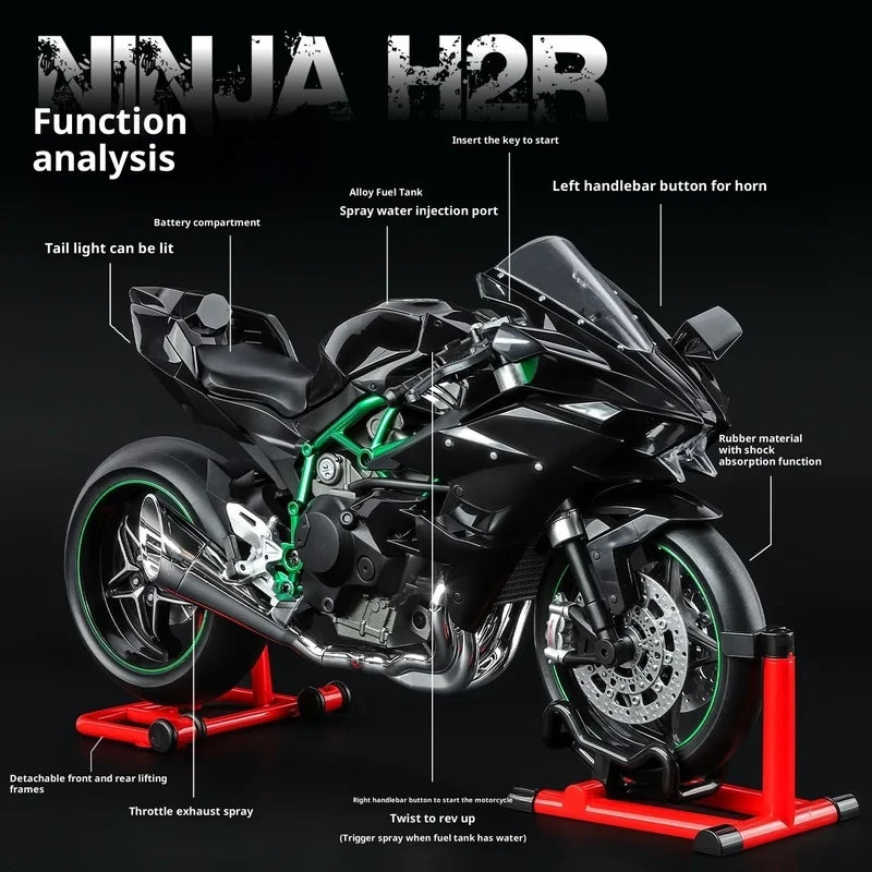 Kawasaki Ninja H2R 1:9 Scale Dynamic Model - Smoke Effect Alloy Motorcycle in Gift Box, Collector‘s Edition Cars