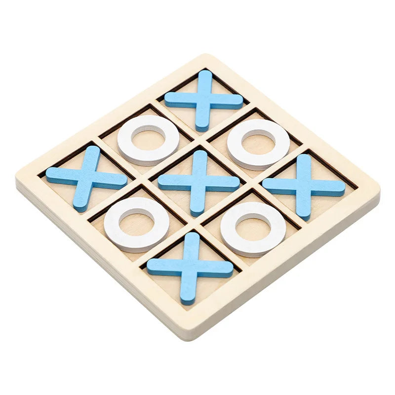Montessori XO Chess Jigsaw Puzzle 3D Geometric Shapes Board Games For Kids Children Educational Wooden Toys