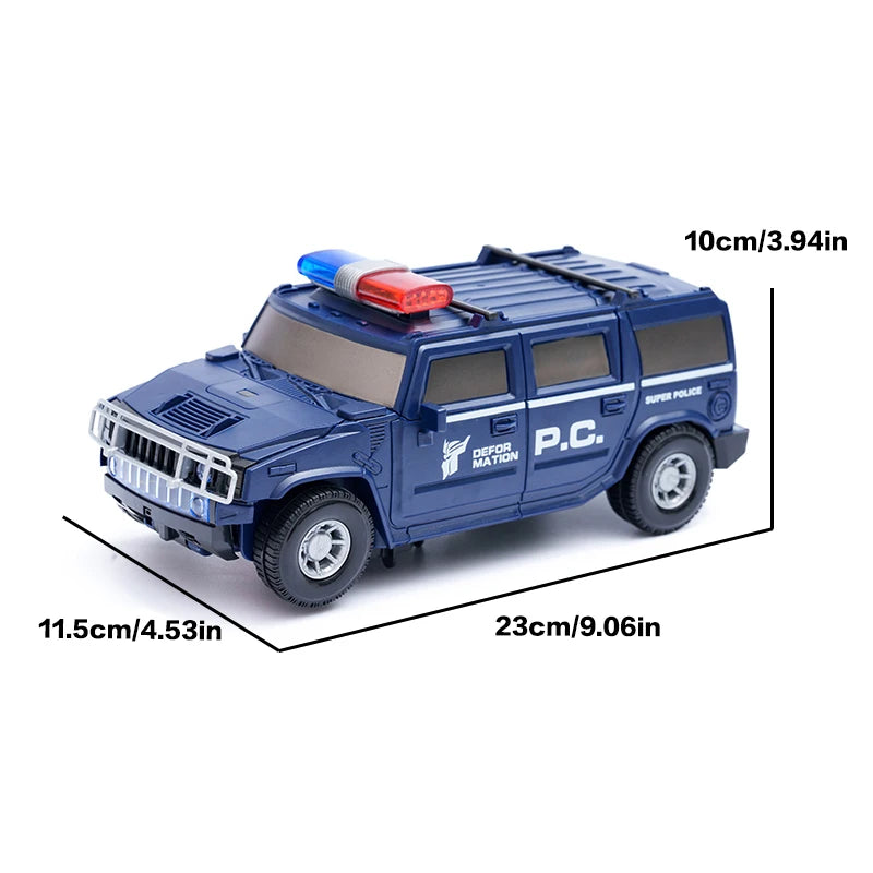 Children's Hummer police car toy, automatic transformation robot with universal movement, lighting and music